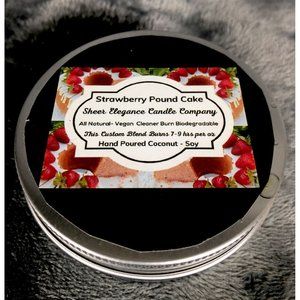 Hand Poured Candles Coconut Soy Blend Strawberry Poundcake 4 Ounce Tin